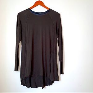 ZARA Cozy fall or summer Soft Long Sleeve Top faux leather detail
